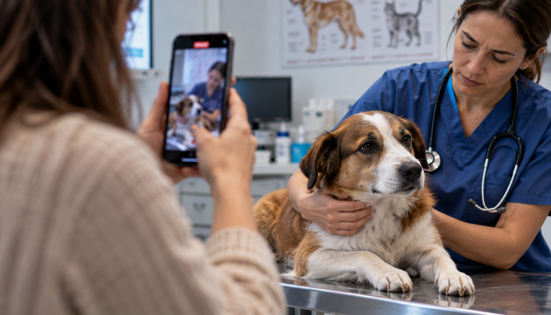 Advertencia sobre filmaciones sin autorización en consultas veterinarias