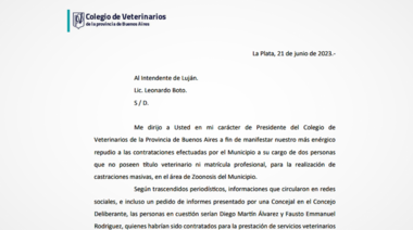 El CVPBA solicitó informes al intendente de la Municipalidad de Luján